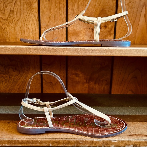 Sam Edelman Vegan Patent Almond Sand Gigi Thong Ankle Strap Sandals, size 8.5 - Picture 5 of 11